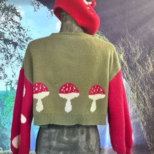 Mushroom Patterned Sweater - Red and Green with matching mushroom hat